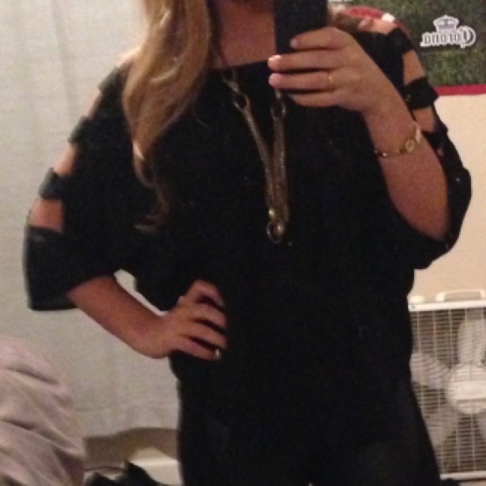 Black arm cut out blouse